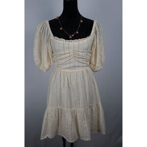 Heart loom Cella Mini‎ Dress X-Small / Puff Sleeves Gold-Threading